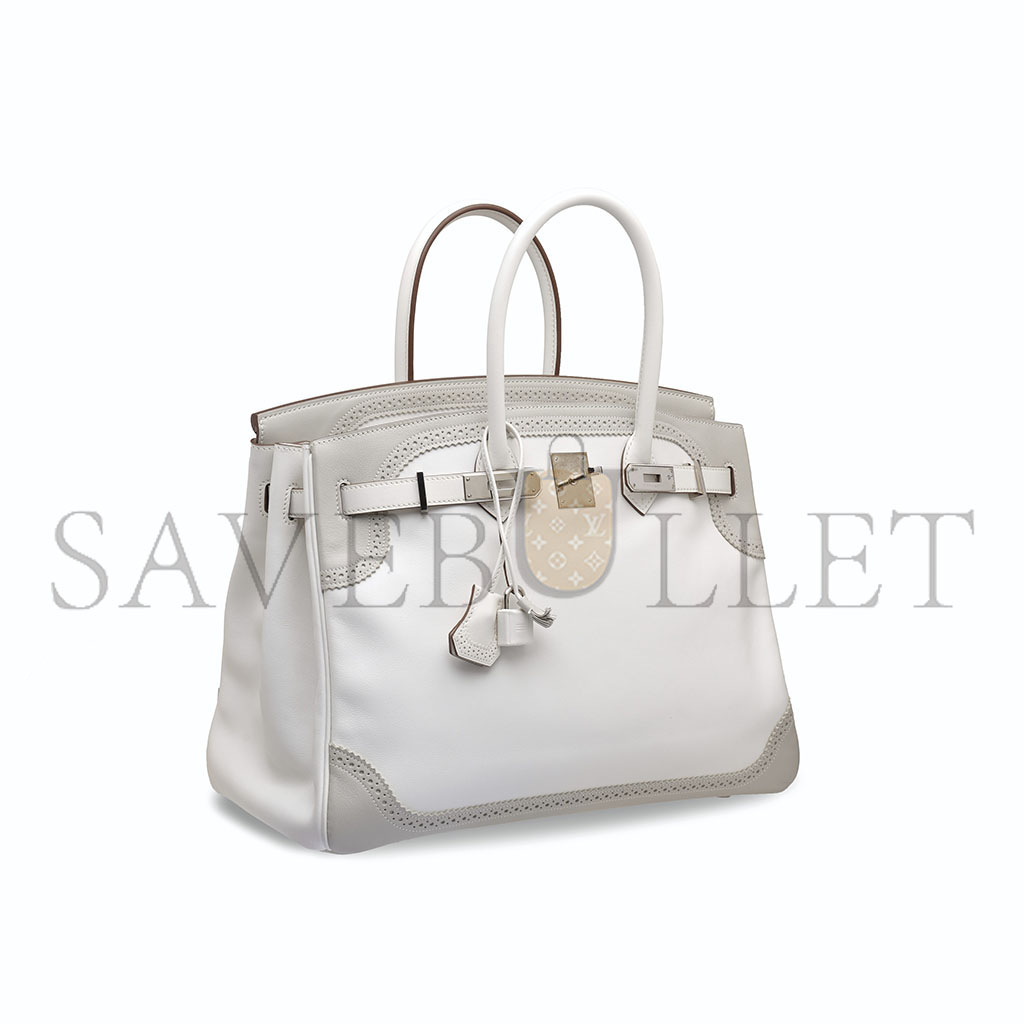 HERMÈS MASTER BIRKIN 30 SWIFT WHITE AND GREY WITH SILVER BUCKLE 321877 (30*22*15cm)